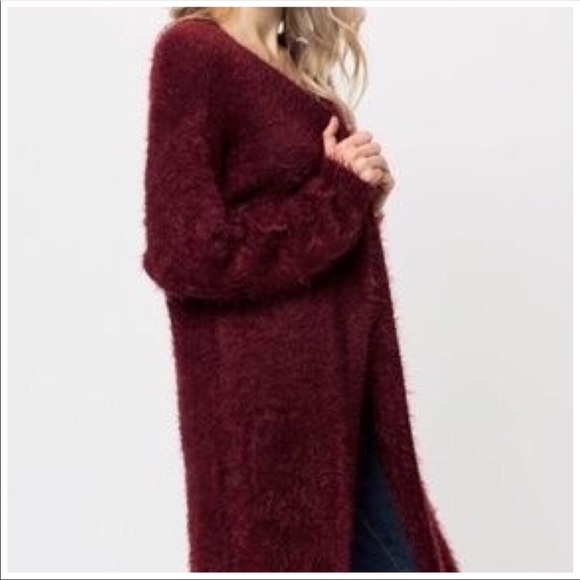 ✨Wine colored Fuzzy cozy Cardigan Sweater ✨ - Picture 5 of 8